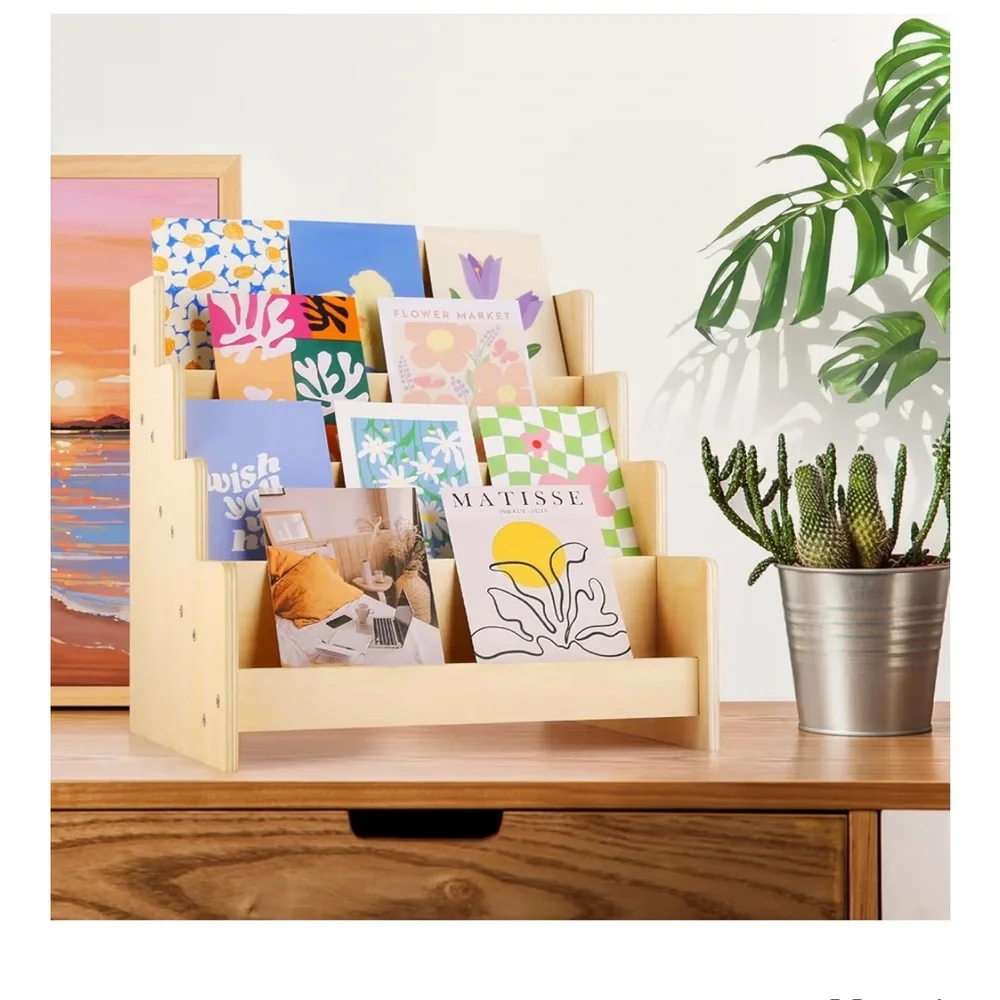 Natural Wood 4-Tier Book & Toy Organizer